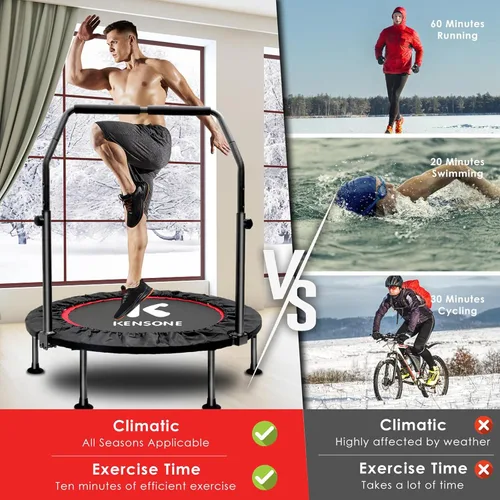 Vista 6 de KENSONE Trampolín Mini Plegable de 40"/48", Trampolín Interior para Niños y Adultos, Entrenamiento Interior/Jardín, Reboteador de Fitness con Mango