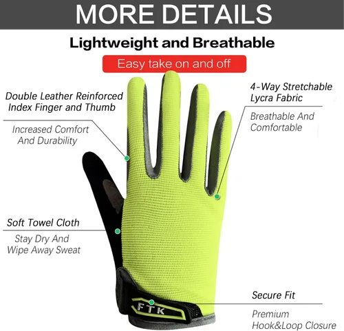 Vista 3 de FINGER TEN Guantes de ciclismo para niños y niñas y jóvenes, par de dedos completos, ciclismo de motocross, pantalla táctil, bicicleta de montaña