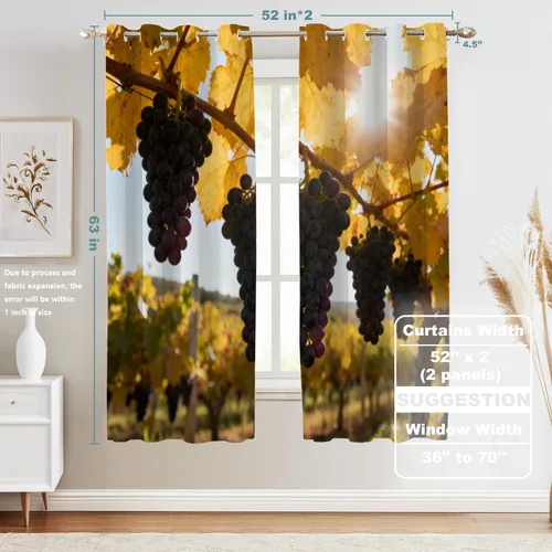 Vista 563 de Shrahala Orange Autumn Autumn Blackout Curtain Tiers, Fall Kitchen Valance Light Blocking Tier Drapes with Rod Pocket, 2 Pack 26 X 24 in