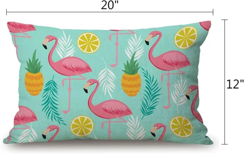 Vista 2 de Solekla Funda de almohada lumbar de flamenco rosa de 12 x 20 pulgadas, decorativa, para dormitorio, sala de estar, piñas y hojas exóticas, funda