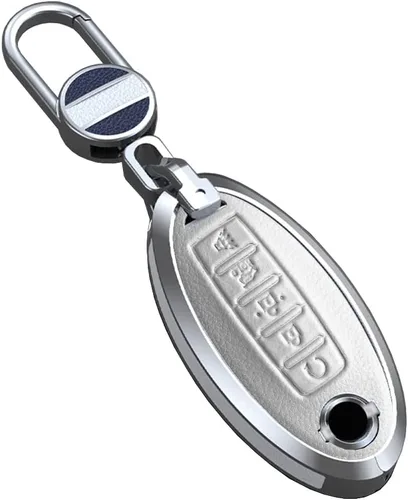 Vista 6 de ontto Funda para llave de coche para llavero Nissan, funda de 5 botones con llavero de cuero Keychian, carcasa de metal para Livina NV200 Tiida Negro