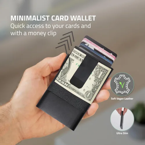 Vista 16 de Fidelo Cartera minimalista para hombre – Soporte delgado para tarjetas de crédito con clip para dinero, bolsillo frontal con bloqueo RFID, Cuero sin