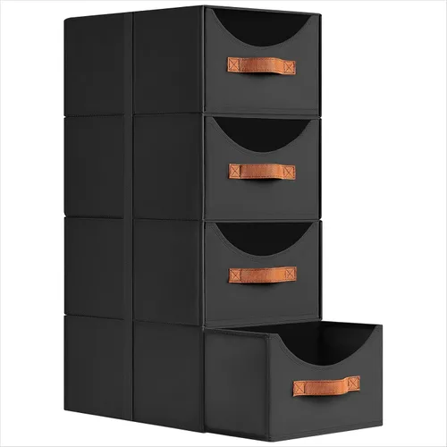 Vista 23 de Homsorout Cajones de almacenamiento apilables, contenedores de almacenamiento plegables con cajones, paquete de 8 cestas organizadoras de estantes