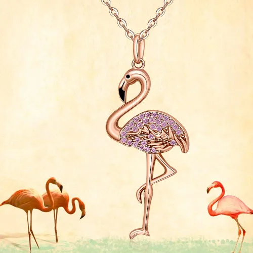 Vista 5 de Flamingo Necklace Halloween Skeleton Cat Necklace Turtle Axolotl Hummingbird Necklaces for Women 925 Sterling Silver Cute Animal Jewelry Christmas