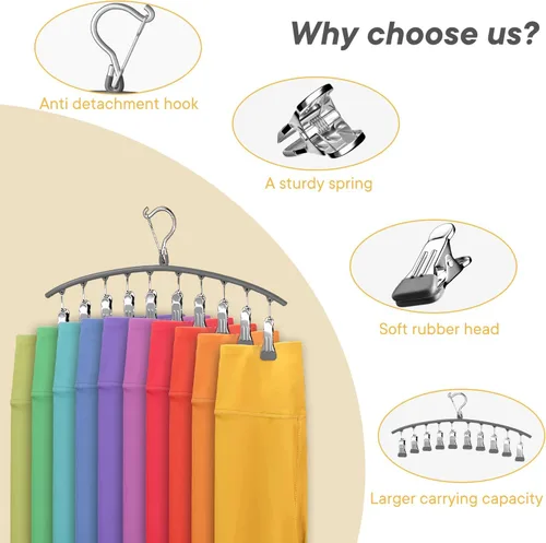 Vista 4 de Organizador de leggings para armario, paquete de 2 ganchos de núcleo de acero ArtHonor con clips con capacidad para 20 leggings, pantalones, jeans