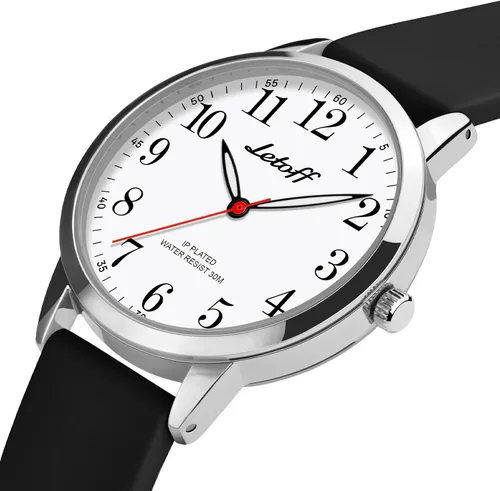 Vista 2 de Letoff Reloj analógico clásico, esfera arcoíris con números arábigos, banda de silicona, resistente al agua hasta 98.4 ft Black/silver