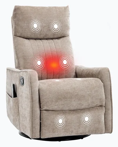 Vista 21 de PELUMY Silla Reclinable Mecedora Giratoria 360 para Adultos, Silla Mecedora de Guardería con Calor y Masaje, Silla Reclinable Deslizante para Beige