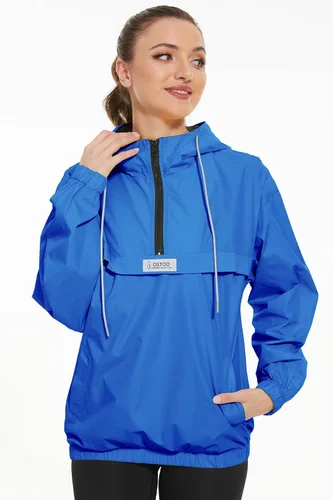 Vista 2 de OSTOO Chaqueta impermeable ligera para mujer, para correr, ciclismo, con capucha, para senderismo, rompevientos