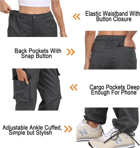 Vista 5 de VEOBIKE Women's Cargo Work Pants Elastic Waist Straight Leg Casual Travel Hiking Pants Loose Cotton Military Pants 7 Pockets