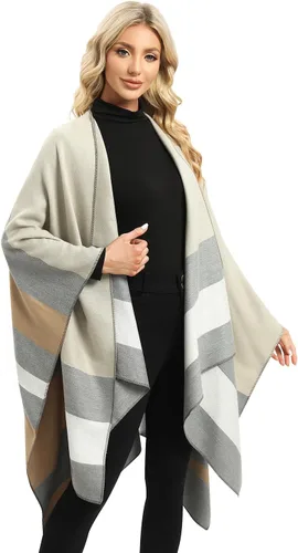 Vista 20 de Femdouce Manta cálida para mujer, ligera, con frente abierto, capa tipo poncho para primavera, otoño e invierno