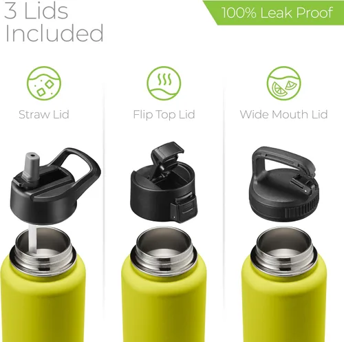 Vista 83 de SIPX™ Botella de Agua Aislada de 18 oz con 3 Tapas – Acero Inoxidable a Prueba de Fugas, Triple Aislamiento – Frío 24 Horas/Caliente 12 Horas – Negro