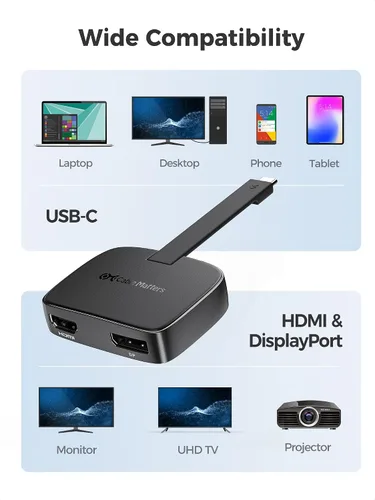 Vista 6 de Cable Matters Adaptador portátil USB C a HDMI y DisplayPort 2x 4K@60Hz / 1x 8K@30Hz, macOS One Extended Display, Foldable, Thunderbolt 4