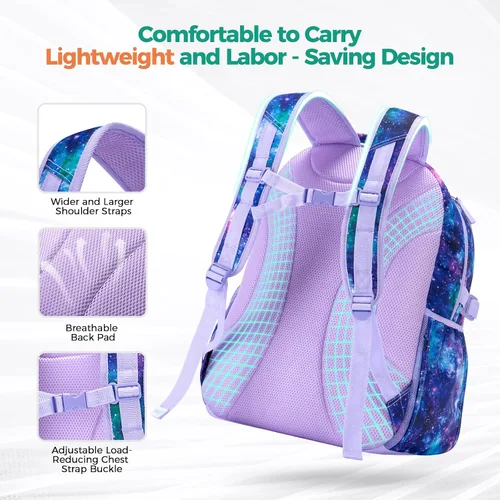 Vista 7 de Choco Mocha Mochila para niños de escuela primaria con correa para el pecho de 17 pulgadas, Gradiente de arco, 17 pulg., Classic