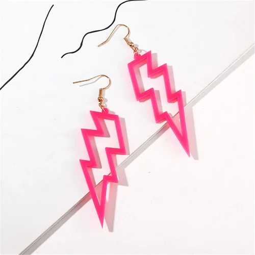 Vista 7 de 3 pares de aretes colgantes de neón fluorescentes retro de los años 80 para disfraz de neón para mujer
