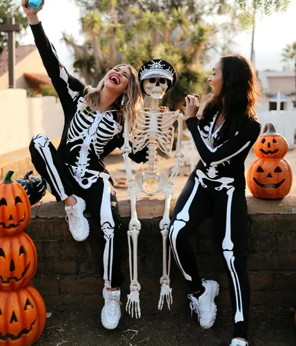 Vista 3 de Tipsy Elves - Disfraz de esqueleto de Halloween para mujer con estampado de espalda, disfraz de esqueleto