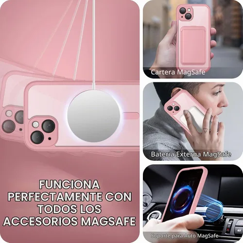 Vista 6 de BERFY Funda para iPhone 13, Compatible con MagSafe, Protector de Pantalla de Privacidad Integrado y Protección de Cámara, Funda Transparente Rosa