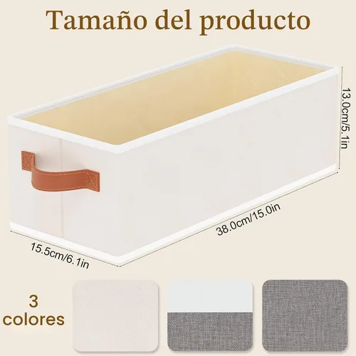 Vista 5 de Contenedor de almacenamiento con asas dobles, canasta beige, 15 x 6
