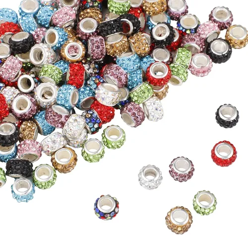 Vista 37 de 60 Piezas Cuentas Espaciadoras de Diamantes de Imitación con Agujero Grande Cuentas Espaciadoras Negras Europeas para Manualidades Cuentas Grandes