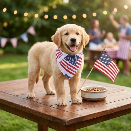 Vista 2 de Bandana para perro del 4 de julio, bufanda para mascotas con bandera