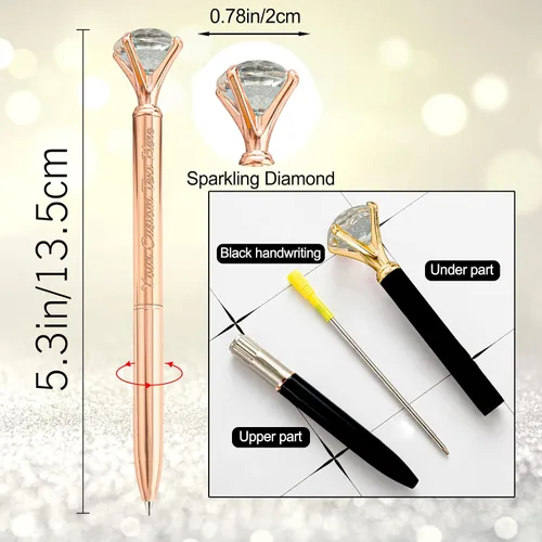 Vista 4 de Bolígrafo de diamante personalizado, bolígrafos de cristal personalizados en negro con nombre y texto, gemas personalizadas, 1 unidad, regalo