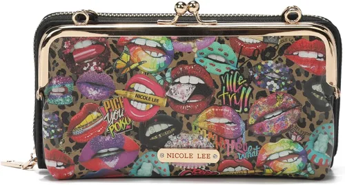Vista 2 de Nicole Lee Billetera cruzada cruzada con estampado de moda de 2 piezas, cuero vegano, correa cruzada extraíble, Todas las emociones