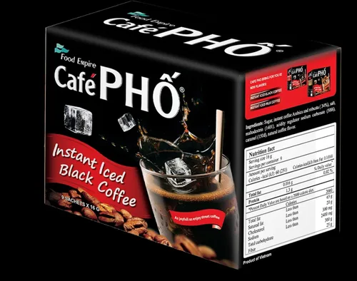 Vista 2 de Cafe Pho Mezcla de café instantáneo vietnamita, café negro helado, café Den Da, paquetes de café de una sola porción, caja de 9 bolsitas, paquete