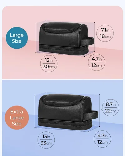 Vista 7 de Elviros - Neceser de aseo personal para hombre, organizador de viaje de cuero PU, con gancho para colgar, bolsas de afeitado para el baño de gran