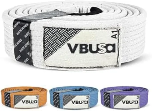 Vista 4 de Cinturón de la serie rústica BJJ, cinturón de judo, cinturones Jiu Jitsu Pro BJJ con barra de manga para clasificar rayas, tamaño A1 - A4 Azul