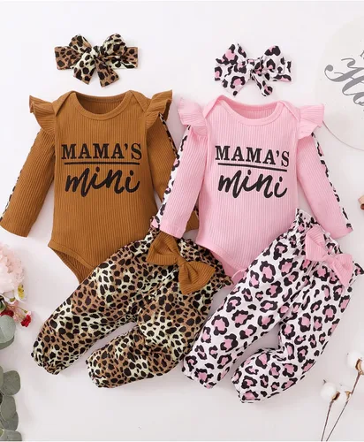 Vista 4 de Conjunto de ropa para bebé niña, ropa para recién nacida, con volantes, mameluco para otoño e invierno