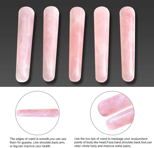 Vista 2 de Herramienta hecha a mano JOVIVI, rosa natural con motivos en relieve Gua Sha, para masaje Wand y terapia con acupuntura o tratamiento con agujas