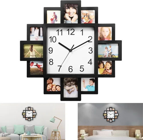 Vista 3 de KOCASO Marco de fotos, collage de 12 imágenes, reloj de pared para colgar en la pared, decoración del hogar, haz tu propio reloj multifoto, punto