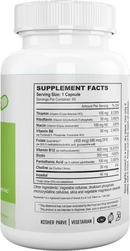 Vista 2 de Nutri Supreme Ultimate B Complex, vitaminas B esenciales altamente absrobables con metilfolato para apoyar la función del sistema nervioso, 60