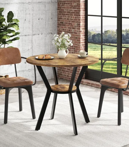 Vista 22 de MECHYIN Mesa de comedor redonda de 42 pulgadas para 2 a 4, mesa de cocina redonda de granja con estante de almacenamiento, mesa de comedor
