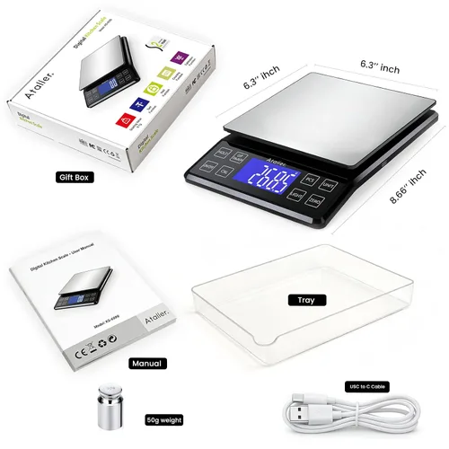 Vista 9 de Báscula de cocina digital recargable, resolución de 0.004 oz máx. 11 lbs 11 Negro