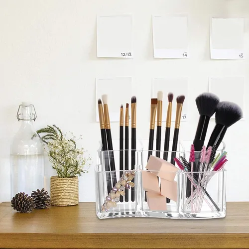 Vista 2 de Tbestmax Organizador acrílico del sostenedor de los pinceles del maquillaje de 6 ranuras, almacenamiento de cosméticos del envase de la pluma