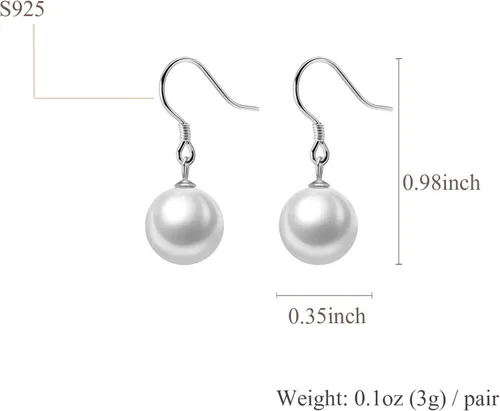 Vista 2 de Pearl earrings S925 sterling silver pearl pendant earrings for women