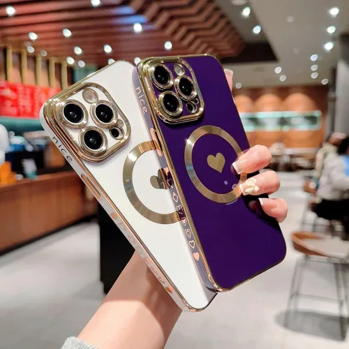 Vista 4 de Funda magnética para iPhone 12 Pro Max, compatible con MagSafe, protector completo de lente de cámara, lujo para mujeres y hombres, lindo corazón