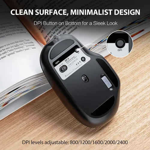 Vista 8 de INPHIC Ratón inalámbrico M1 II Bluetooth, 2.82 oz Tri-Mode (Bluetooth 5.0/4.0+USB), nivel de batería visible, carga tipo C, para Negro
