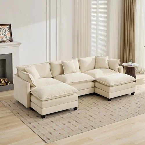 Vista 10 de Sofá seccional modular, sofá seccional en forma de L de 76.7 pulgadas con otomana móvil, cómodo loveseat de chenilla nube con reposabrazos