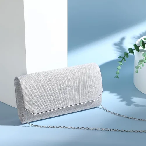 Vista 9 de Bolso de mano de noche plisado para mujer, con purpurina, elegante bolso de hombro pequeño para boda, fiesta, baile de graduación nupcial