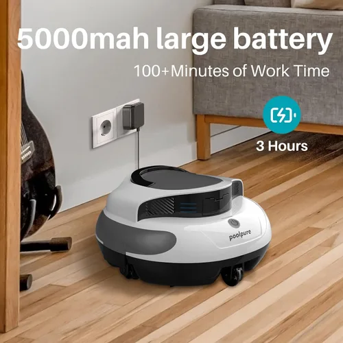 Vista 4 de POOLPURE Limpiador robótico inalámbrico para piscinas: motores duales de 35 W, tiempo de funcionamiento de 110 minutos, para piscinas sobre