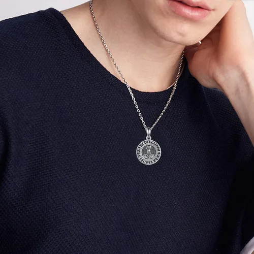 Vista 3 de VONALA Collar de Halloween de plata de ley con diseño de calavera pirata, martillo de Thor, collar de brújula para hombres, collar de urna