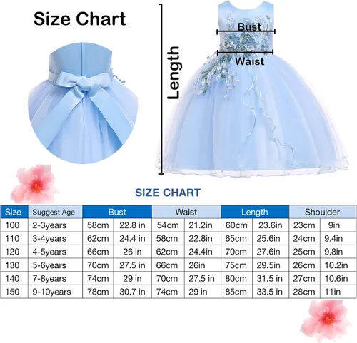 Vista 3 de Vestido formal para niña de flores, vestido formal para fiesta de cumpleaños, boda, bordado floral, vestidos de satén de tul para niños de 2 a 12