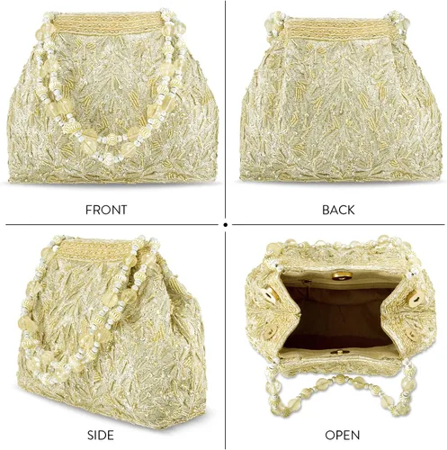 Vista 4 de Bolsas indias Potli para mujer, bolso de noche embrague étnico para novia
