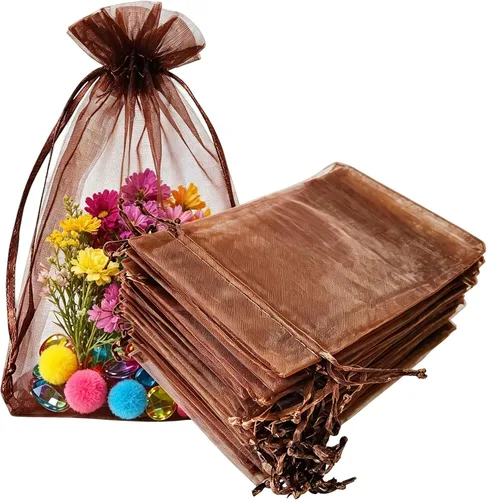 Vista 20 de Paquetes de 50 bolsas de organza de regalo de 4 x 6 pulgadas, cordón negro a granel para baby shower, Navidad, cumpleaños de profesores, recuerdos