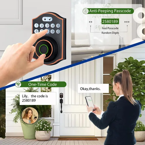 Vista 12 de Cerradura inteligente de puerta de huellas dactilares, cerrojo de entrada sin llave con teclado electrónico, control de aplicación Bluetooth