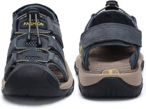 Vista 4 de FLARUT - Sandalias deportivas para hombre, sandalias para senderismo y exteriores, diseño informal de cuero con punta cerrada, sandalias atléticas