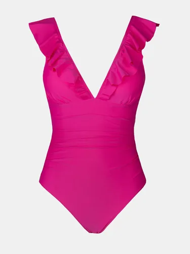 Vista 4 de CUPSHE - Traje de baño de una pieza con volantes, cuello en V y cordón para mujer