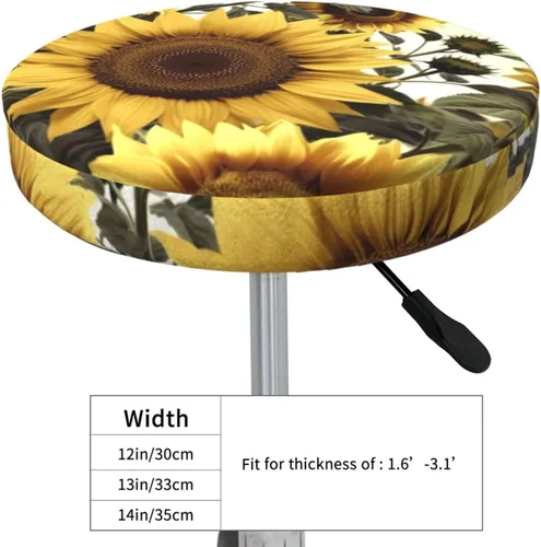Vista 4 de Fundas de taburete con estampado floral de girasol amarillo, fundas redondas de asiento de taburete de bar, funda de terciopelo suave con funda