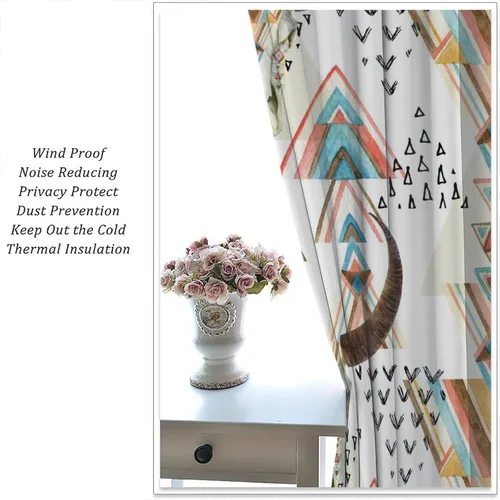 Vista 335 de Cortinas con patrón geométrico tribal, estilo suroeste, azteca, rústico, occidental, nativo americano, opacas, con bolsillo para barra, decoración